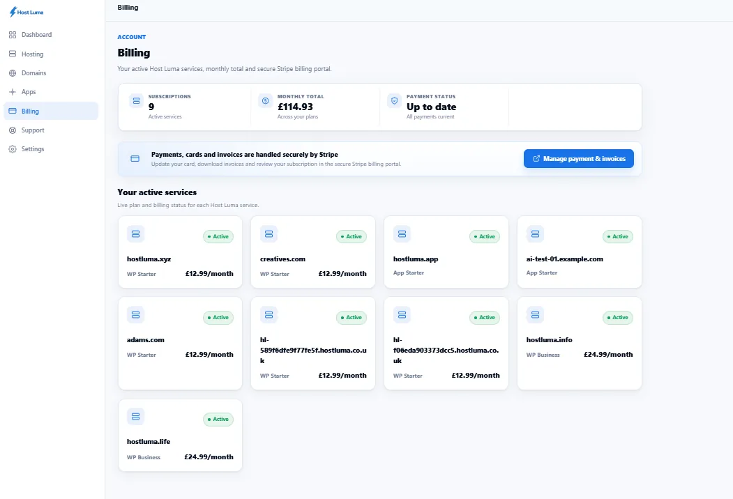 Host Luma billing page