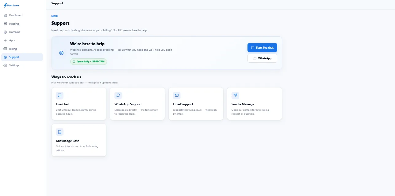 Host Luma support options